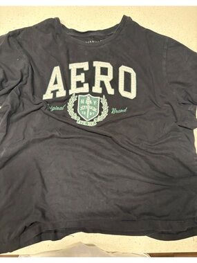 Aeropostale Black Tee with White and Green Crest